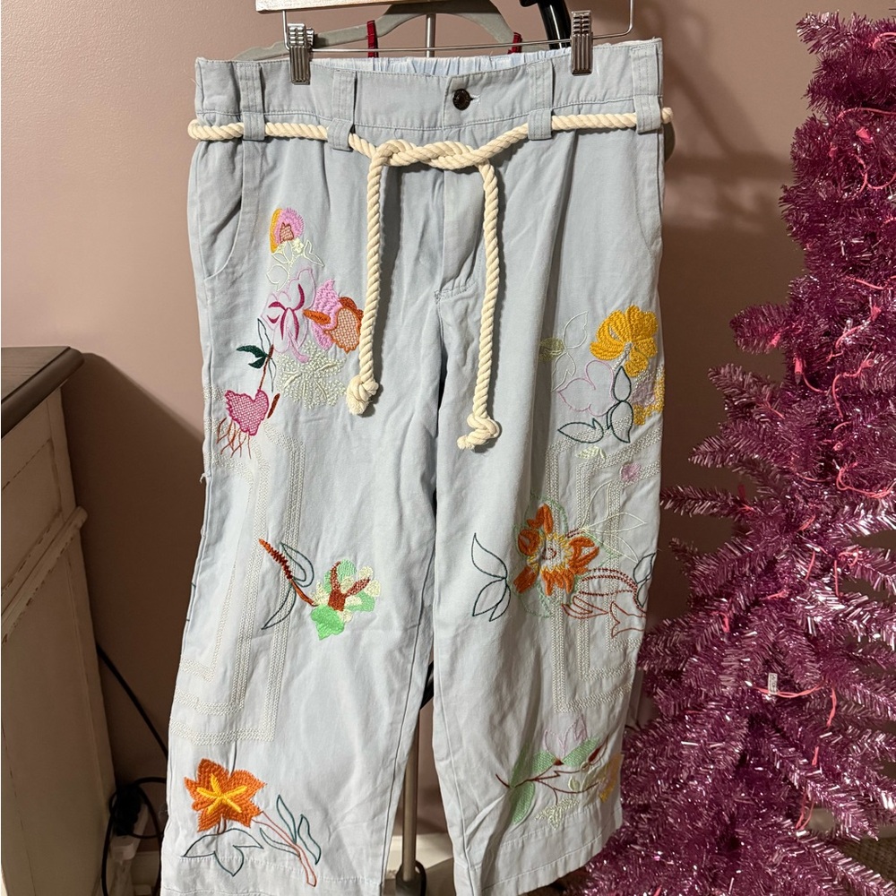 Velvet Sky Blue Trousers with Nautical Rope Accent